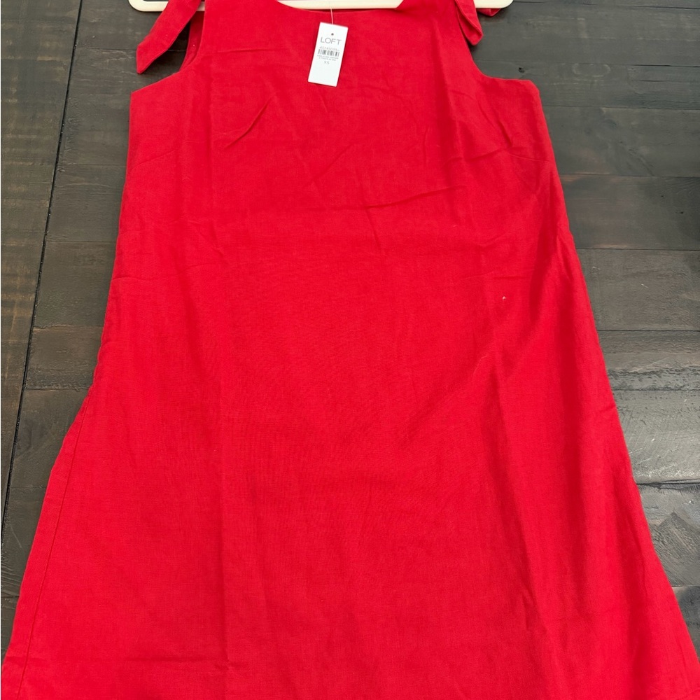 LOFT Red Tie-Shoulder A-Line Dress